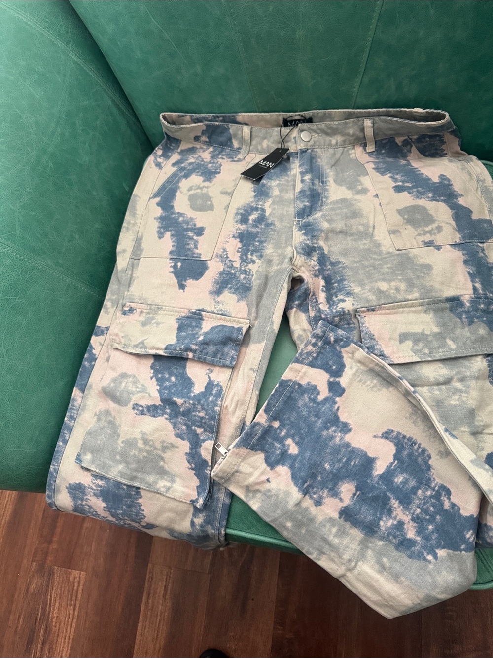 Tie-Dye Cargo Pants in Blue and Cream — Men’s Utility Trousers